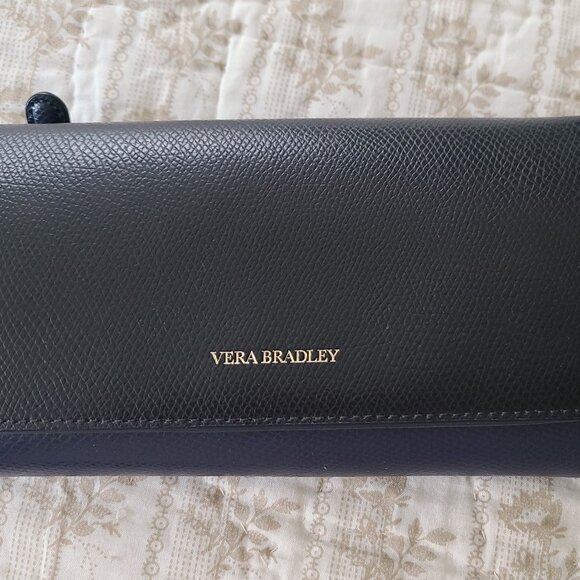 Like New Vera Bradley Vegan Wallet Blue Black Fabric inside Clutch style - Picture 1 of 4